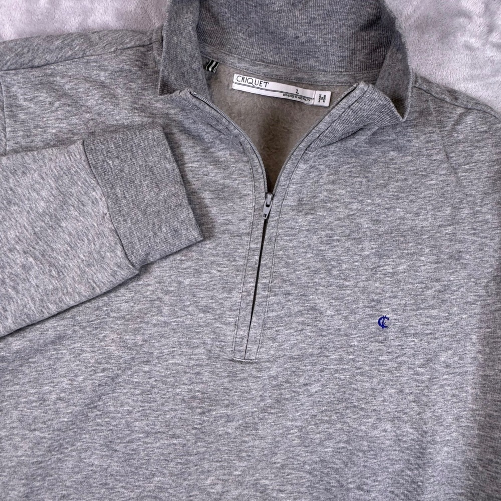 Criquet Mens Quarter Zip Pullover Heather Grey Cotton Fleece Mock Neck Large